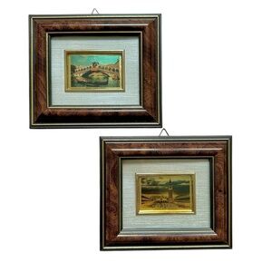 Vintage 80s Set of 2 Mini Frames Venice Landmarks Rialto Bridge Piazza San Marco
